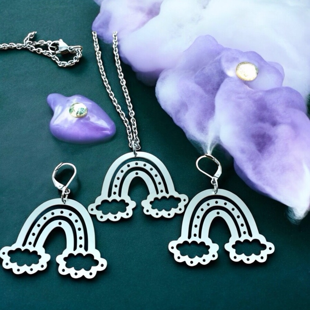 š Clouds and Rainbows Necklace and Earrings Set Stainless Steel